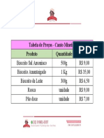Tabela de Preços Canto Mineiro