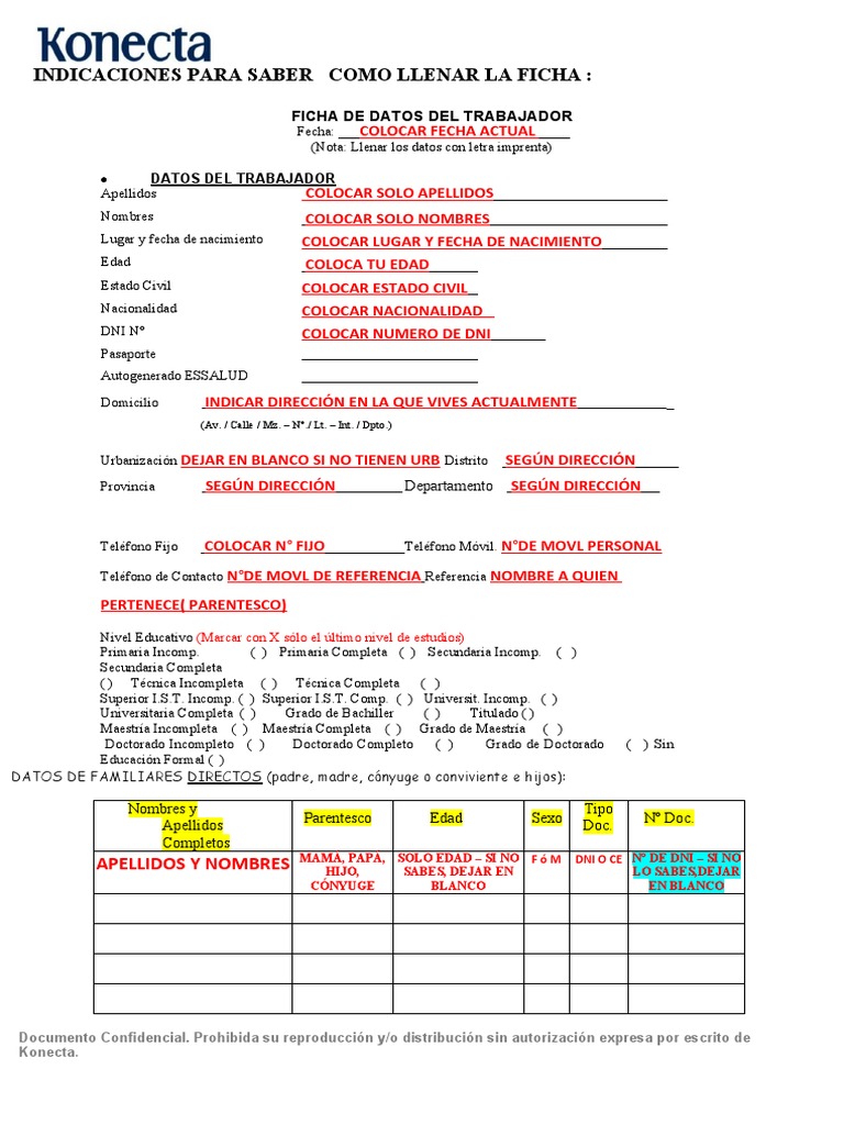 Indicaciones para Llenar y Entregar La Ficha, Formato PDF | PDF ...