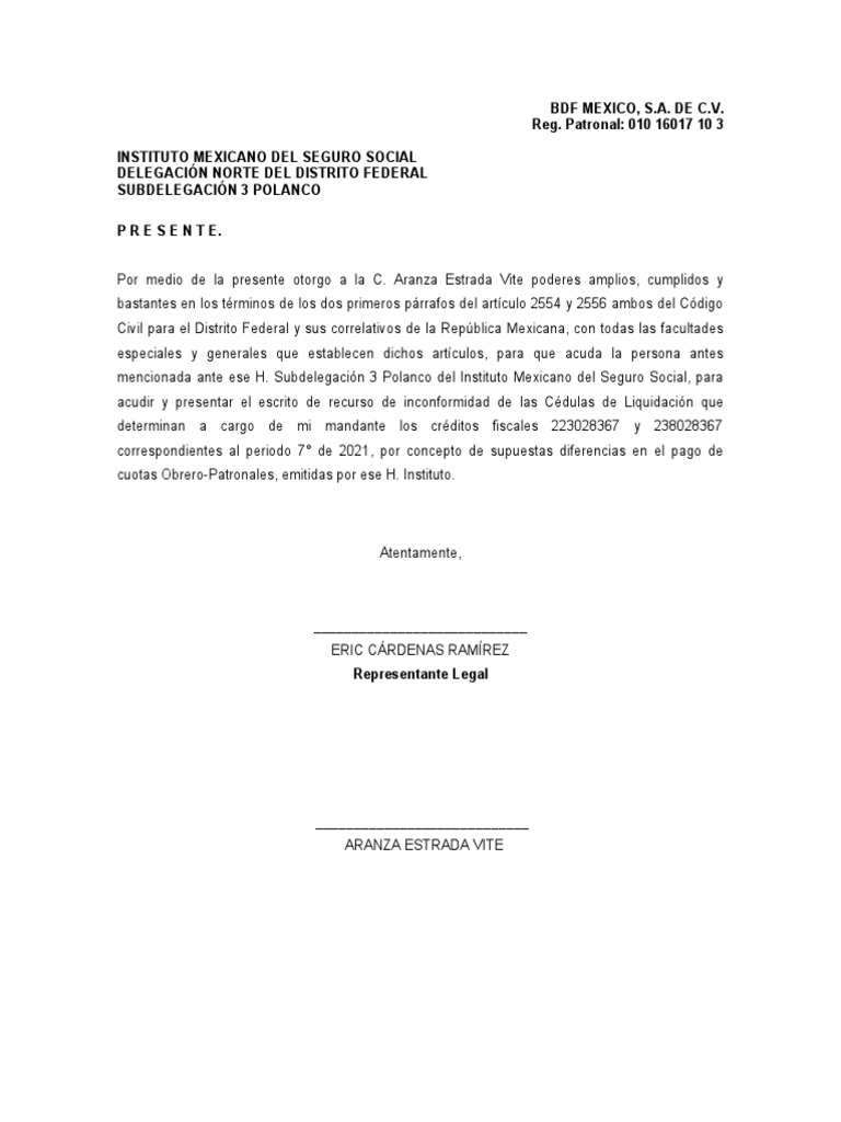 BDF MEXICO. Carta Poder Simple COP 7:21 | PDF