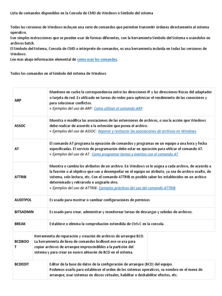 Comandos de CMD en Windows | PDF | Archivo de computadora | Registro de ...