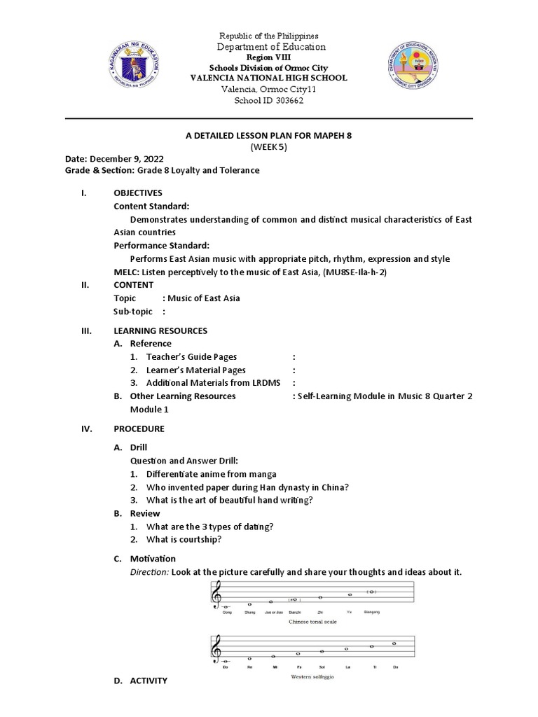 Grade 8 MAPEH Lesson Plan: East Asian Music | PDF | Foreign Language ...