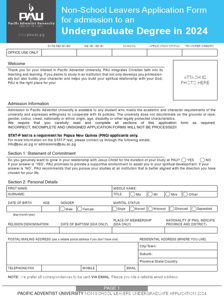 2024 Application Forms Non School Leavers PDF Bachelor's Degree