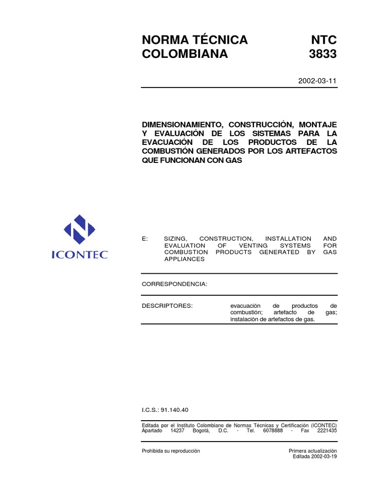 NTC 3833: Evacuación de Combustión Gas | PDF | Energía y recursos | Science