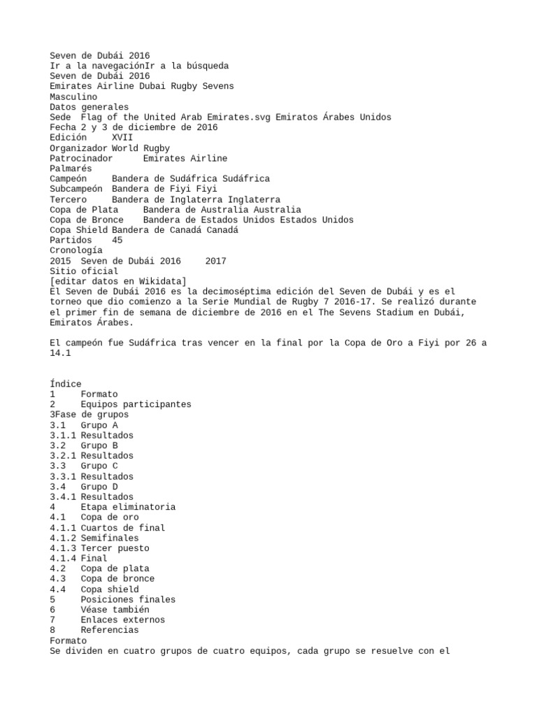 Seven de Dubái 2016 PDF Wikipedia Sindicato de rugby