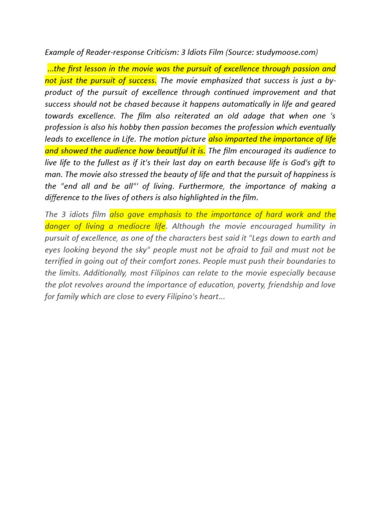 Example of Reader Response Criticism | PDF