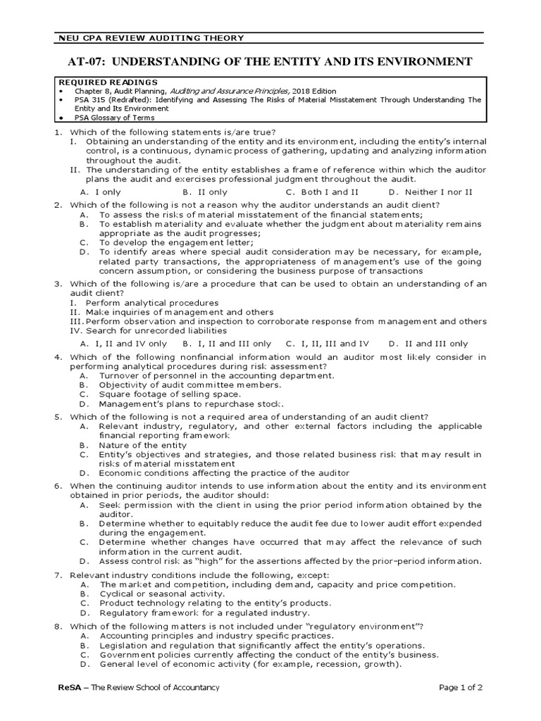 Auditing Theory: Understanding Entities | PDF | Finance & Money Management