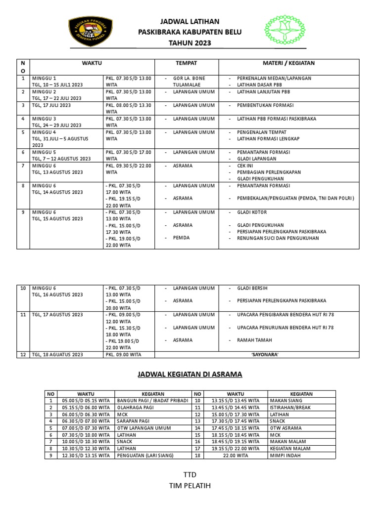 Jadwal Latihan Paskibra 2023 Belu | PDF