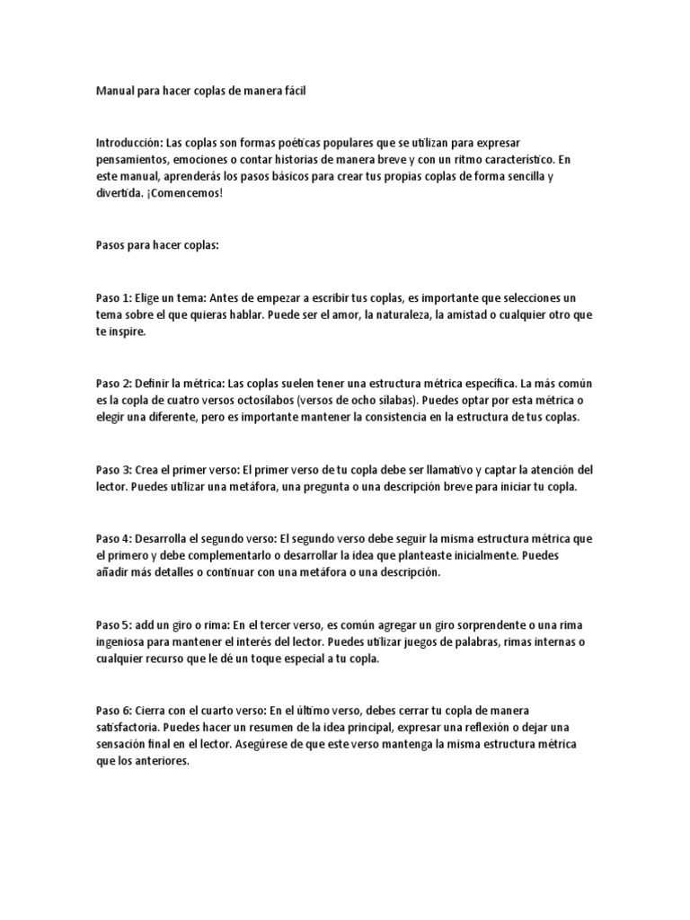 Manual para Hacer Coplas de Manera Fácil | PDF | Poesía | Metro (poesía)