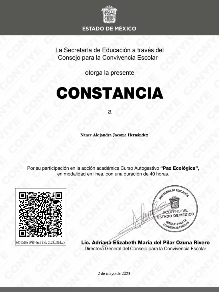 Paz Ecológica-Constancia 1 160681 PDF | PDF