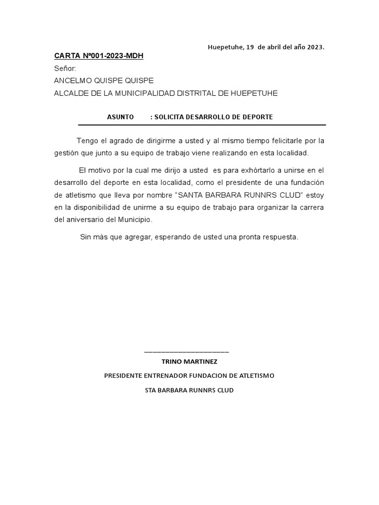 Carta de deporte pdf