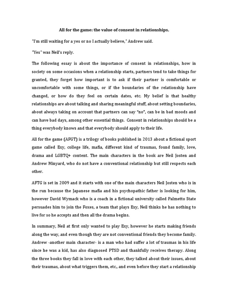 Argumentative essay A discussion about All For The Game PDF