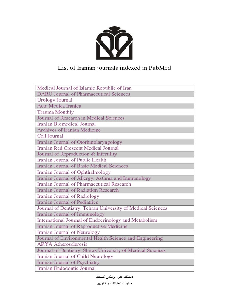 List of Iranian Journals Indexed in Pubmed PDF Medicine Dentistry