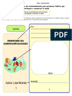 Martes 14 de Setiembre Elaboremos La Cartilla de Recomendaciones para Promover Hábitos Que Contribuyan A Conservar La Salud.