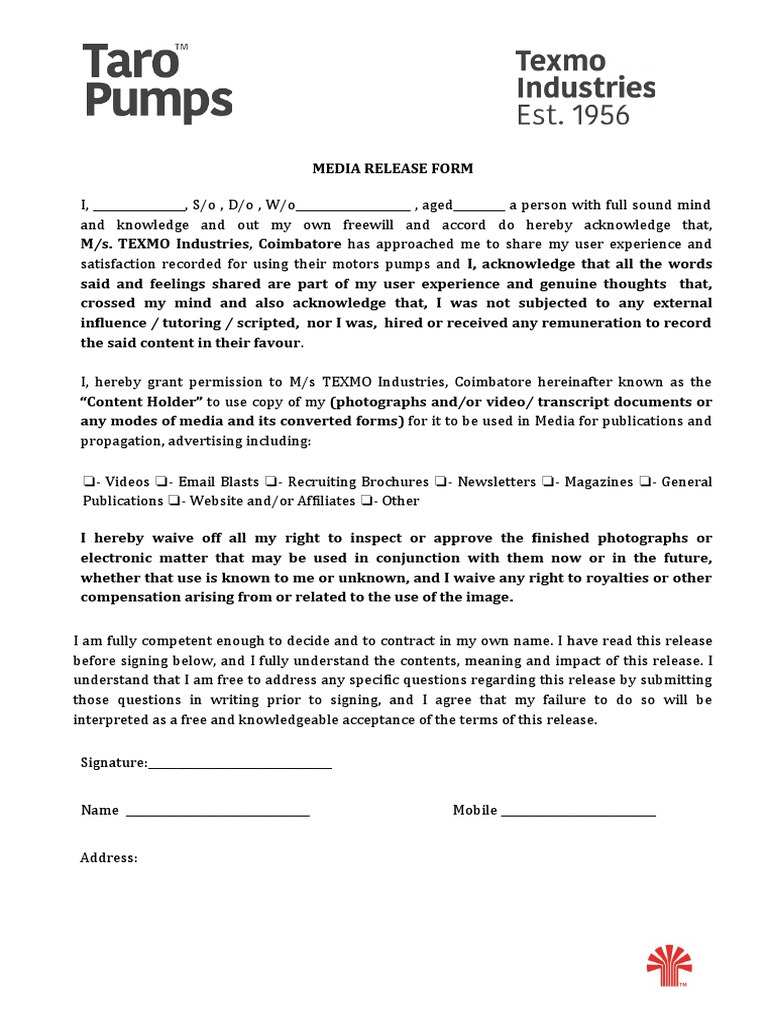 Media Release Letter Waiver Form PDF