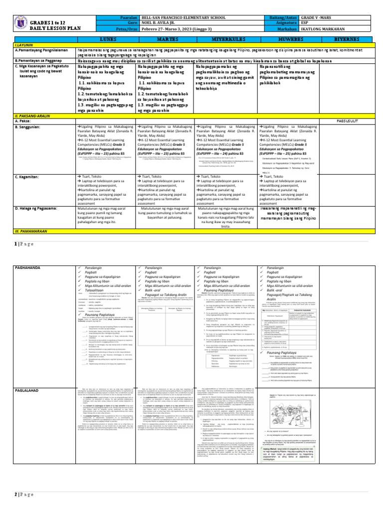 Daily Lesson Plan In Esp Pdf