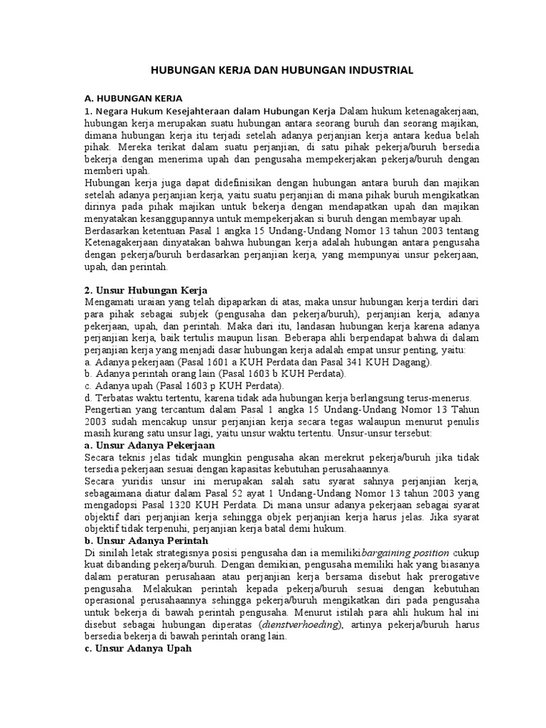 Hubungan Kerja Dan Hubungan Industrial PDF