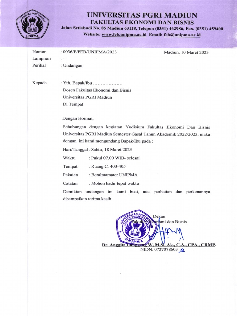 Undangan Yudisium Dosen Feb | PDF