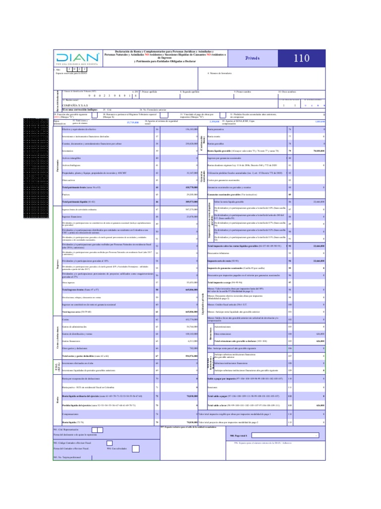 Formulario 110 a o gravable 2020 excel pdf impuestos dividendo