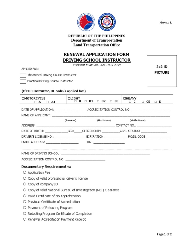 Driving School Instructor Renewal Form | PDF | Government
