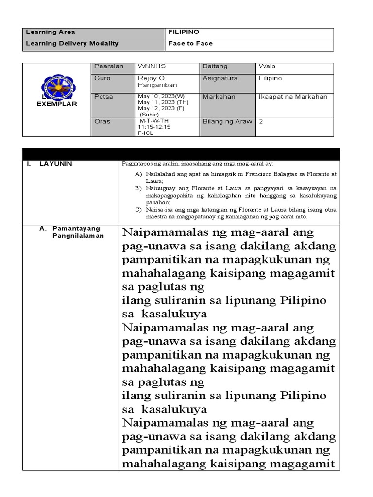Lesson Plan Template-Filipino 8 2 | PDF