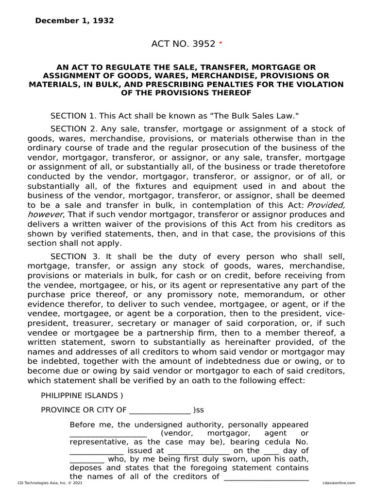 Regulating Bulk Sales The Philippines Enacts Comprehensive Legislation