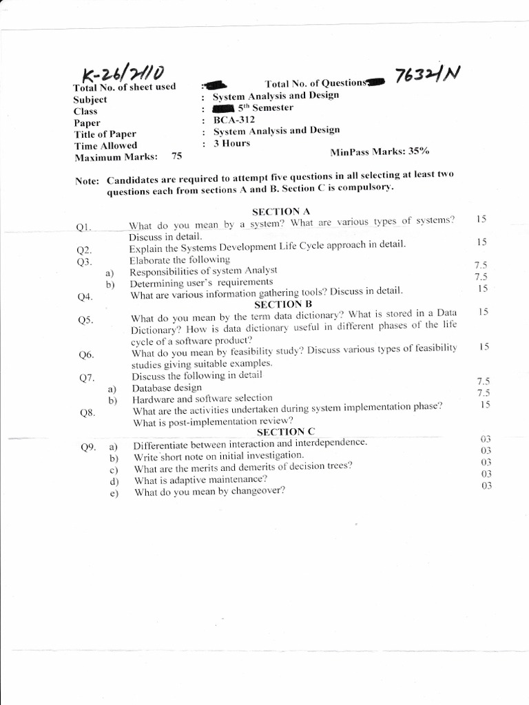 System Analysis and Design Exam Paper | PDF