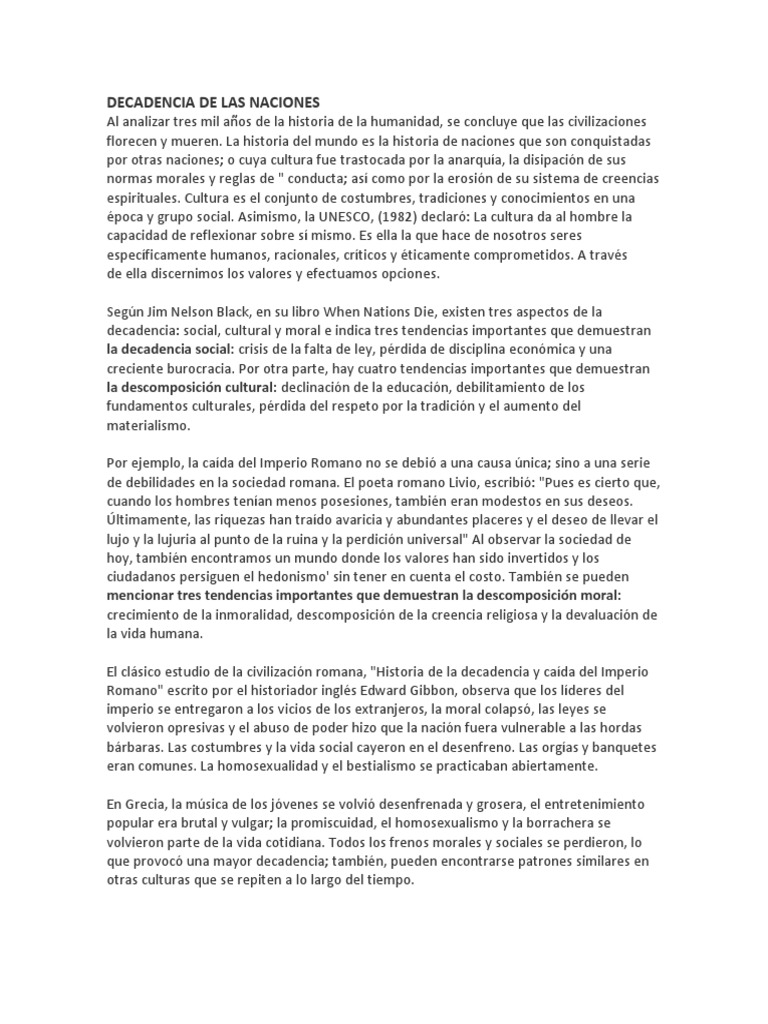 Decadencia Moral y Cultural de Naciones | PDF | Moralidad | Pensamiento