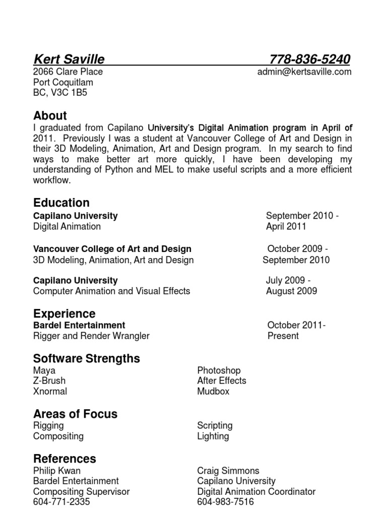 Digital Animator and Rigger Resume | PDF