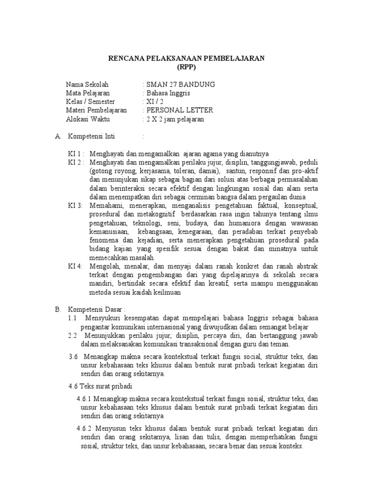 RPP Personal Letter | PDF