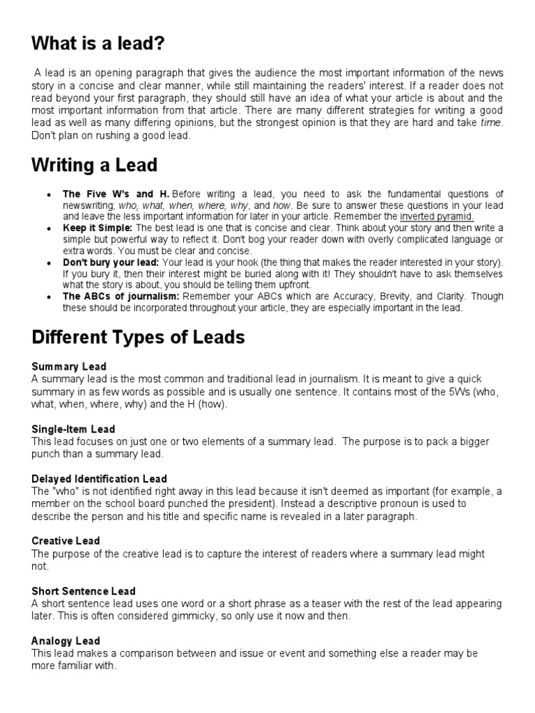 Understanding Leads in Journalism | PDF | Journalism | Cognitive Science