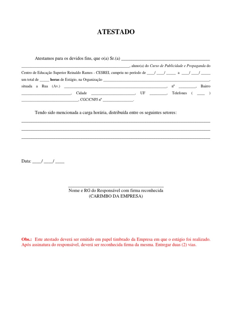 Estagio Modelo de Atestado de Estagio PDF | PDF