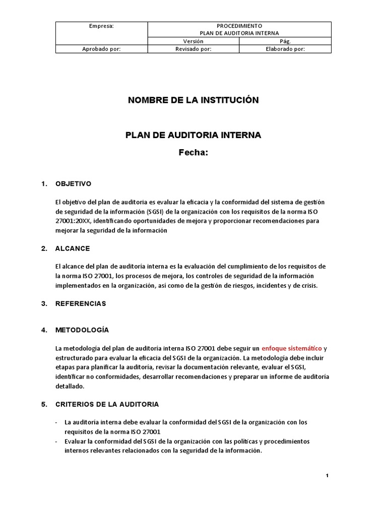 Plan de Auditoría ISO 27001 | PDF | Auditoría | Seguridad de información