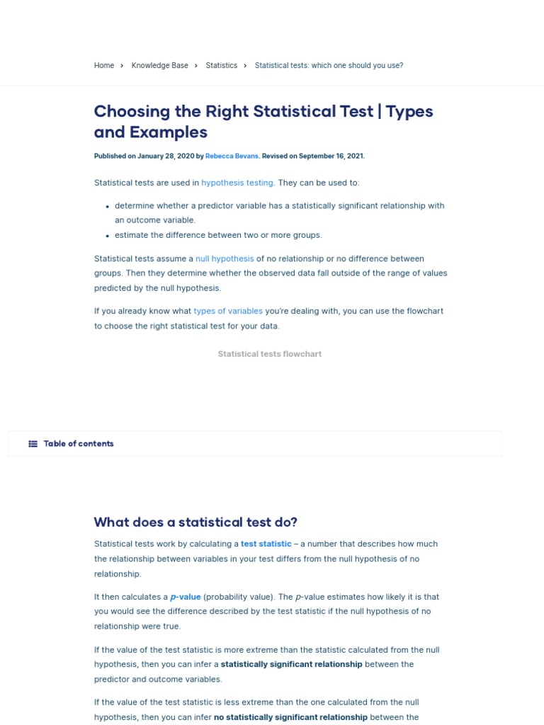 Choosing The Right Statistical Test Types And Examples Pdf
