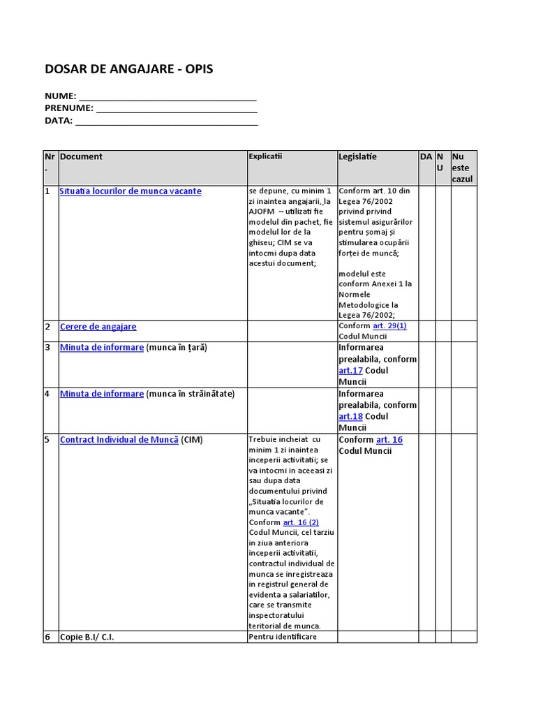 OPIS Documente Dosar Angajare | PDF