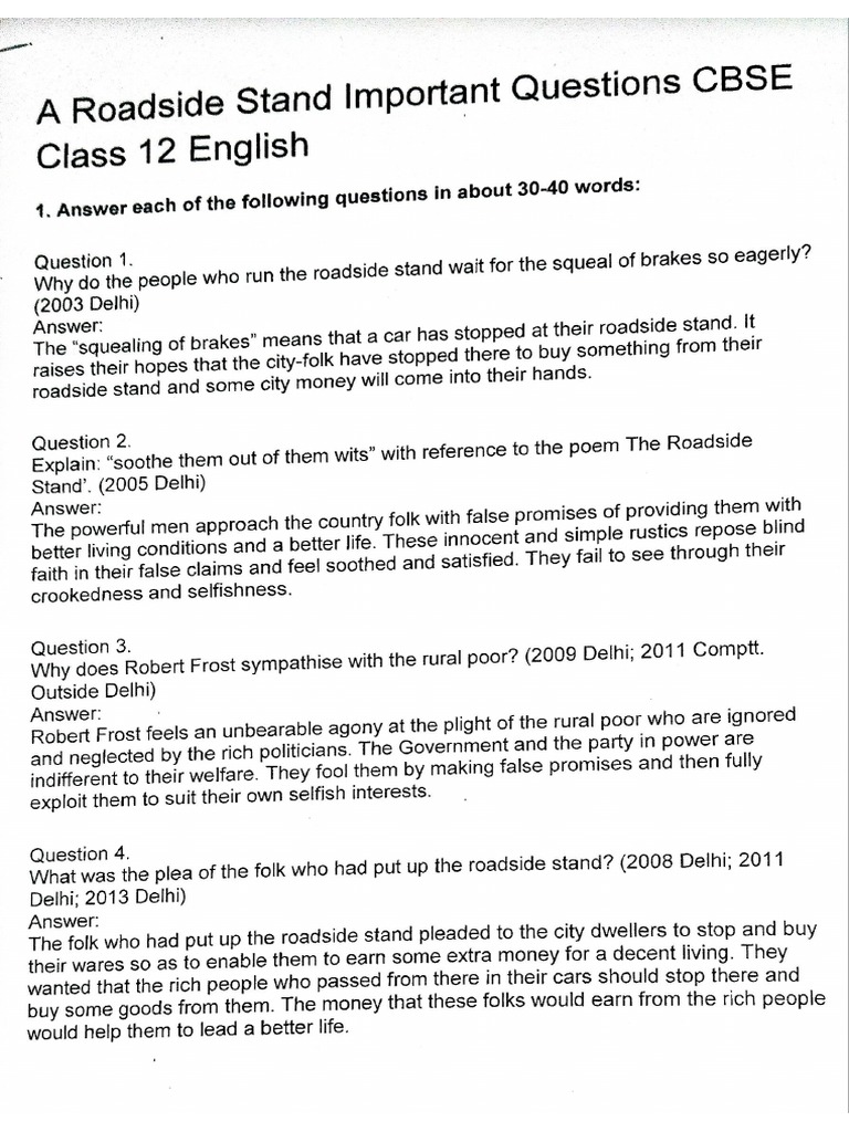 A Roadside Stand Questions and Answers PDF