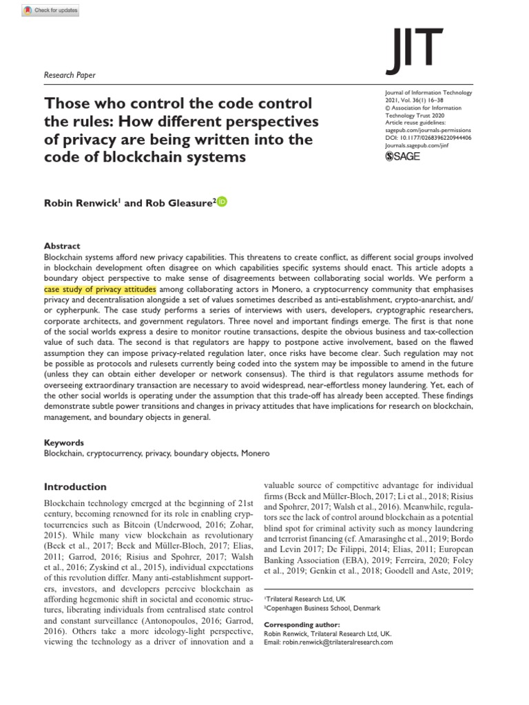 Journal of Information Technology Those Who Control The Code Control