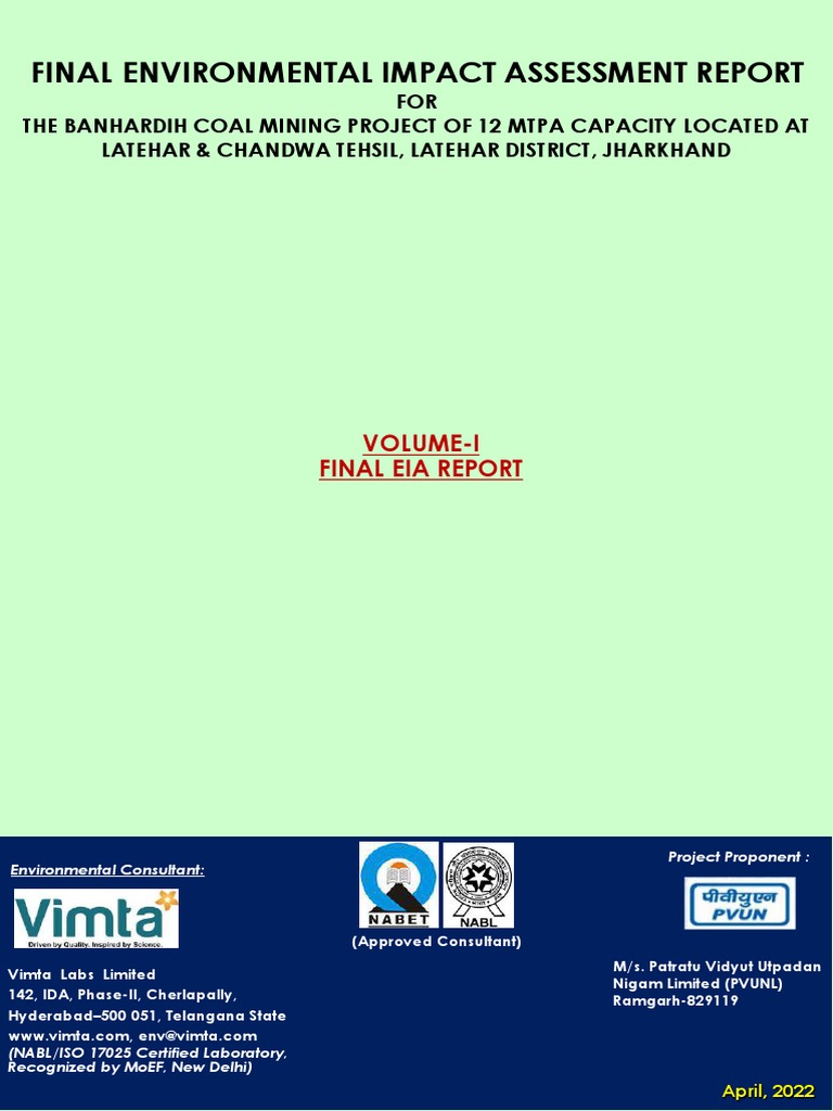 Banhardih Coal Mining Project EIA Report | PDF | Environmental Impact ...