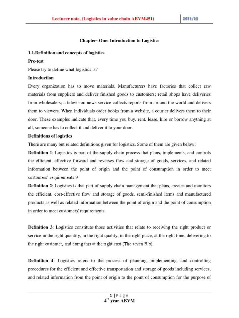 Introduction to Logistics Concepts | PDF | Logistics | Warehouse