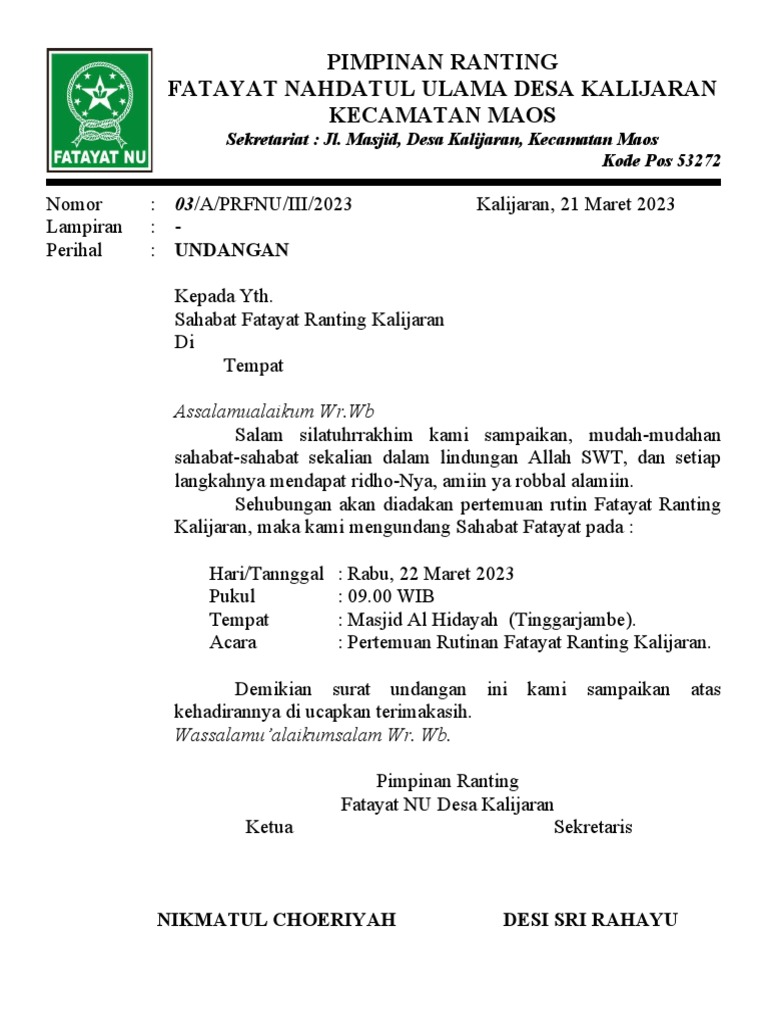 SURAT Undangan Anggota | PDF