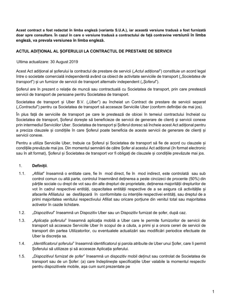 Driver Addendum - Romania (Uber B.V.) 30 August 2019 | PDF