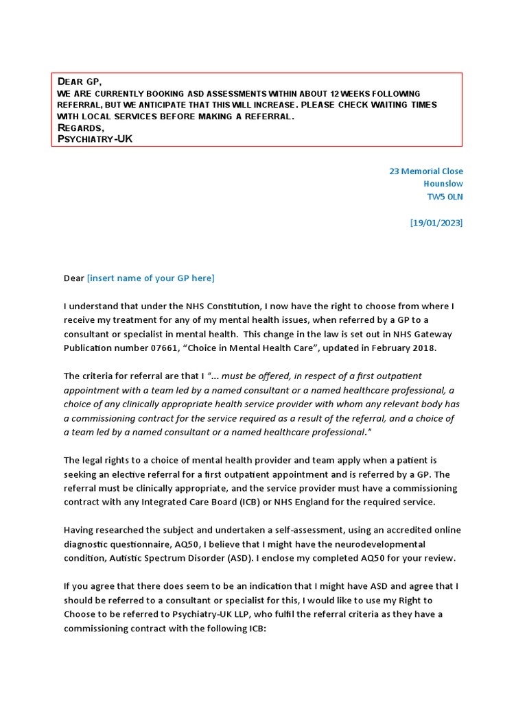 Letter to gp patient right to choose asd pdf health care autism
