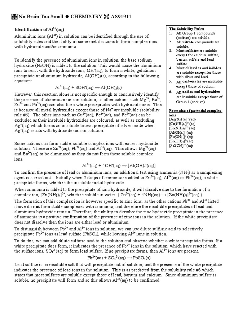 Identifying Al3+ Ions in Solution | PDF | Hydroxide | Precipitation ...