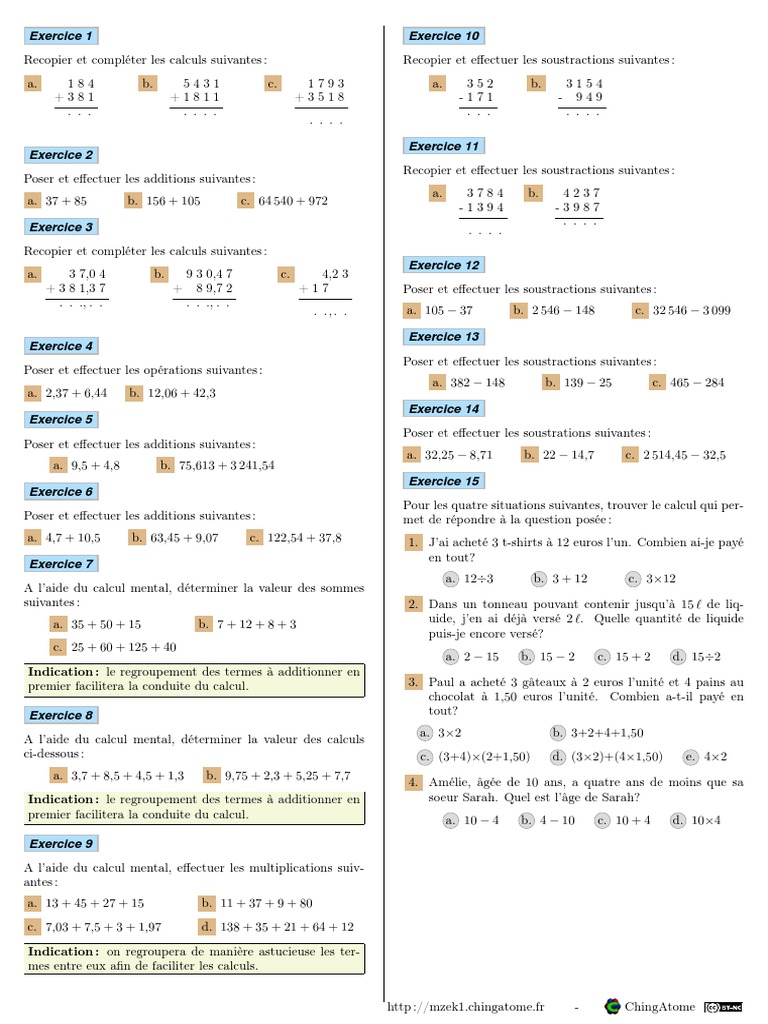 Exercices de calculs mathématiques | PDF | Méthodes et références ...