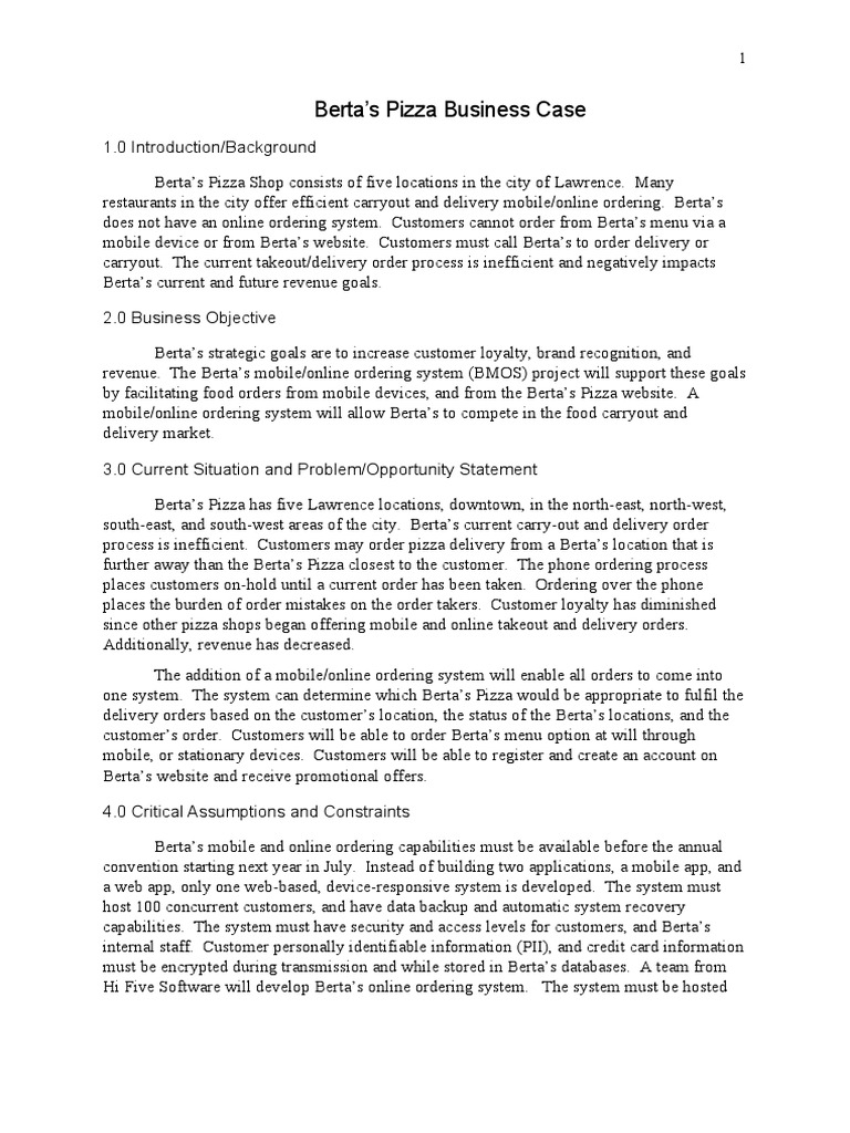 Bertas Pizza Business Case Pdf Websites Net Present Value