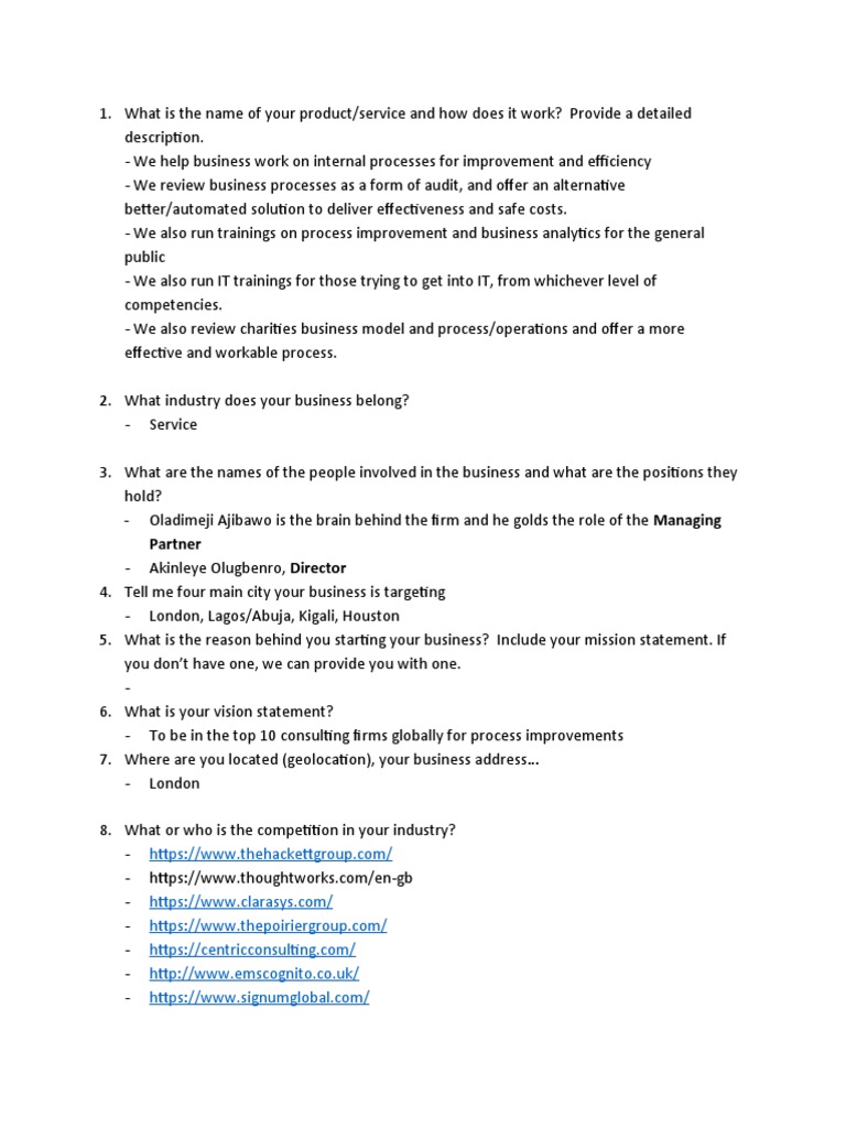 Business Plan Questions3 PDF Business Economics Economies