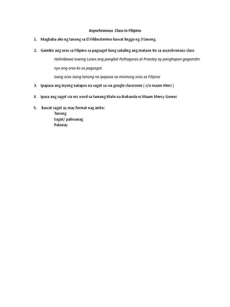 Asynchronous class in filipino pdf