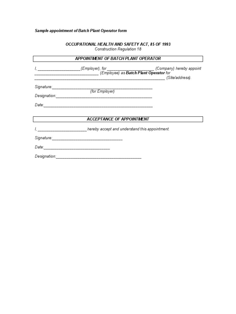 Batch Plant Operator Appointment Form | PDF