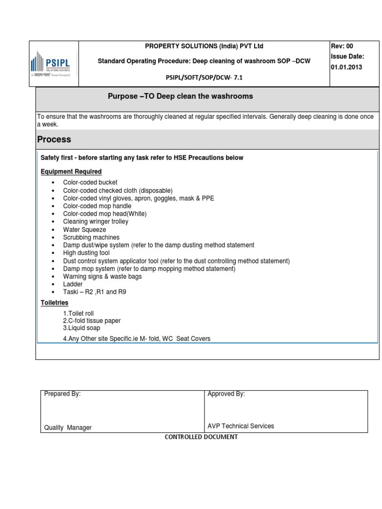 Deep Cleaning SOP for Washrooms | PDF | Personal Protective Equipment ...