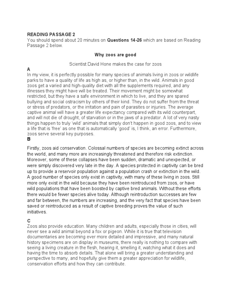READING PASSAGE 2 Why Zoos Are Good PDF Zoo Conservation Biology