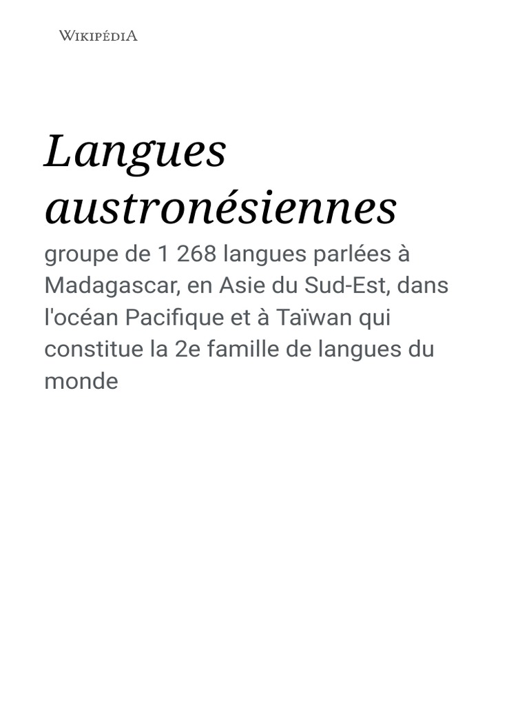 Langues Austro Et Classification Wikipédia Download Free PDF Langues de l
